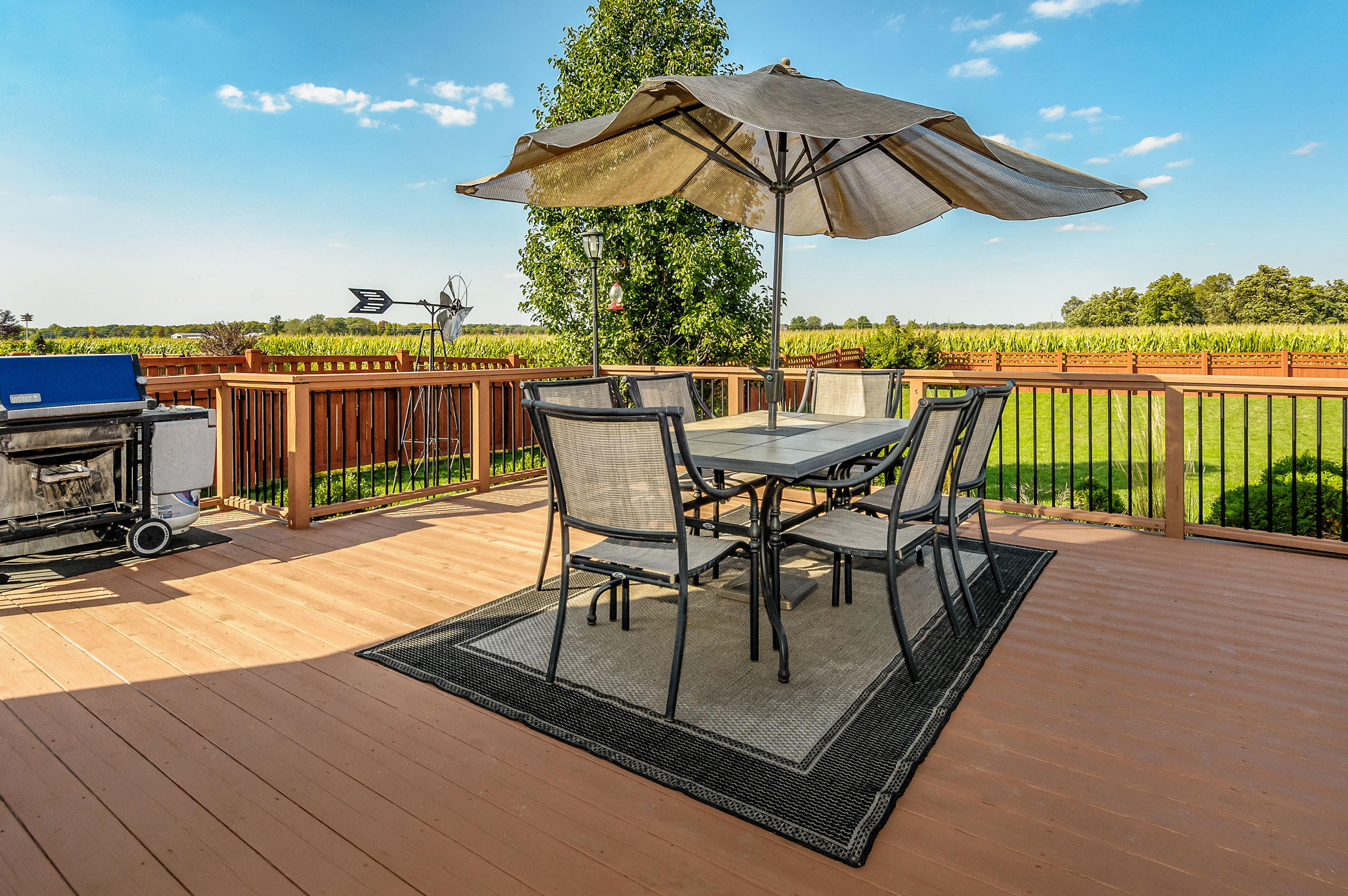 Large deck that backs up to corn fields in Yorkville, IL.